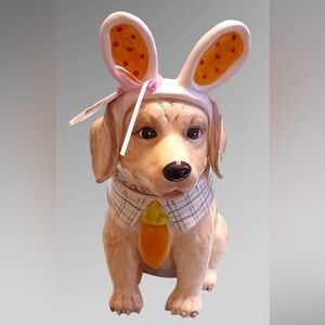 BLUE Sky Lab / Golden Retriever Easter Bunny Dog Cookie Jar Treat Canister New
